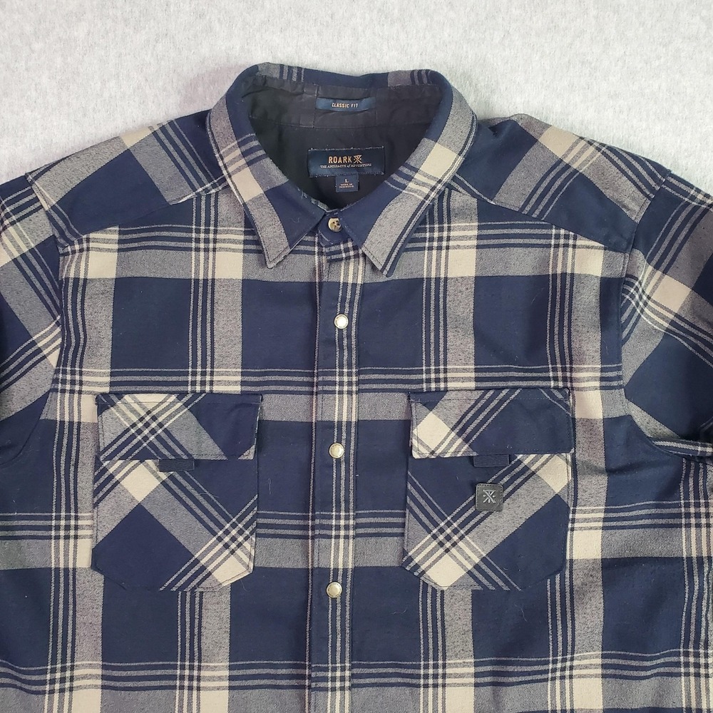 Roark Shirt Mens Large Blue Plaid Flannel Snap Front Long Sleeve Classic RW452 - Picture 3 of 14